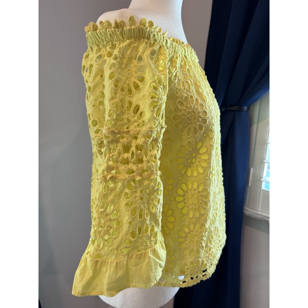 LILLY PULITZER Laurenne -off the shoulder -XS-Yellow-Pinwheel Eyelet-3/4 Sleeve - Picture 4 of 11